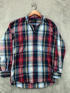 George Mens Medium 38 Shirts Button Down Navy Plaid Long Sleeve Pocket - Picture 1 of 9