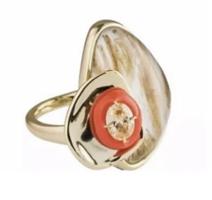 100% Authentic Alexis Bittar Wood Grain Lucite, Stone, Enamel Ring $275 - Picture 1 of 8