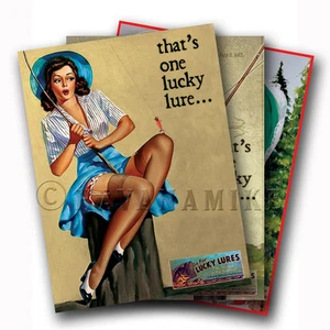 LUCKY Lure Fishing Prints - 3er SET - Pinup Poster Art Vintage Lure Pin Up Girl - Bild 1 von 4