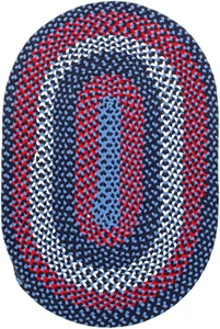 7X9 Blue - Red - Ivory Oval Large Braided Rug for Farmhouse/Nautical Style Bedro - Picture 1 of 7