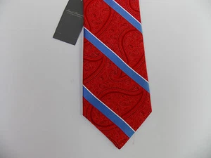 Collar de firma Daniel Cremieux Corbata de seda roja azul cachemira a rayas 79 nueva con etiquetas - Imagen 1 de 4