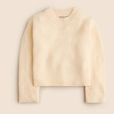 J CREW W. Ribbed Cashmere Cropped Mock Neck Sweater Cream S Lrg Old Money luxury - Image 1 of 4