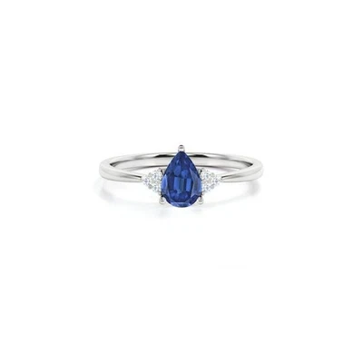 Natural Blue Sapphire and Diamonds Engagement Wedding Ring 10k White Gold G169 - Image 1 of 4