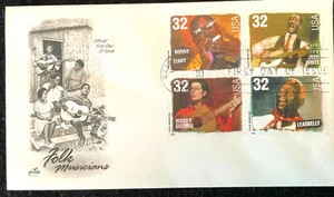 FOLK MUSICIANS WOODY GUTHRIE LEADBELLY  terry josh 1998 artcraft CACHET FDC UNAD - Picture 1 of 1