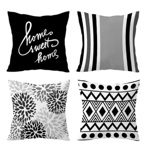 Funda de almohada geométrica abstracta blanca y negra funda de cojín sofá decoración del hogar - Imagen 1 de 6