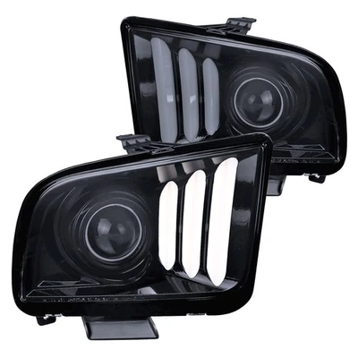 Fit 2005-2009 Ford Mustang Black Smoke LED Tube Projector Headlights Left+Right - Image 1 of 4