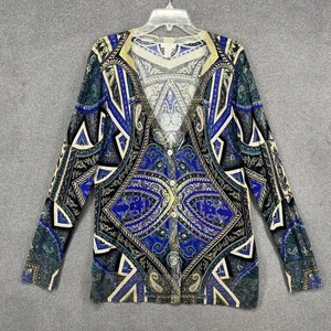 Chico's Pullover Damen 2 blau Paisley Metallic Knopf Cardigan Viskose Strick - Bild 1 von 15