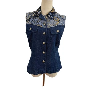 De Colección Años 90 Hayden Adele Denim Chaleco Top Paisley Western Talla M Sin Mangas Vaquera Boho - Imagen 1 de 7