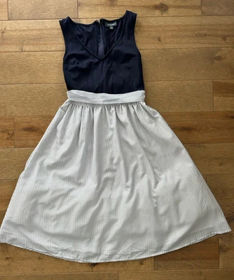 Modcloth Fabulous Fit & Flare Belted Dress Navy Stripe Size Small Sailor Chic - Image 1 of 4