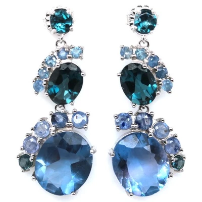 Thai Handgefertigte Farbwechsel Fluorit, Topas & Saphir Ohrringe - Bild 1 von 4