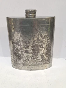 Vintage Sheffield Rose englischer Zinn Flachmann Ente Jäger Szene - Bild 1 von 8