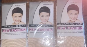 New Fashion Weaving Cap Cool Mesh Invisible Nylon Hair Net Elastic Beige 3 Pc - Picture 1 of 4