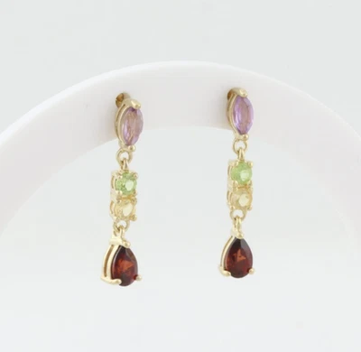 18k Gold Over Sterling Natural Amethyst Peridot Citrine Garnet Dangle Earrings - Image 1 of 4