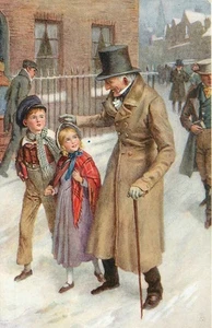 Tarjeta postal infantil impresión artista Navidad Tuck Dickens Scrooge c1910 25-9393 - Imagen 1 de 2