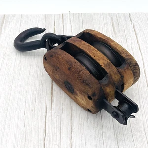 Vintage Holz Snatch Block Doppel Riemenscheibe Bauernhof Dekor Maritim Schiff Scheune 18" - Bild 1 von 21