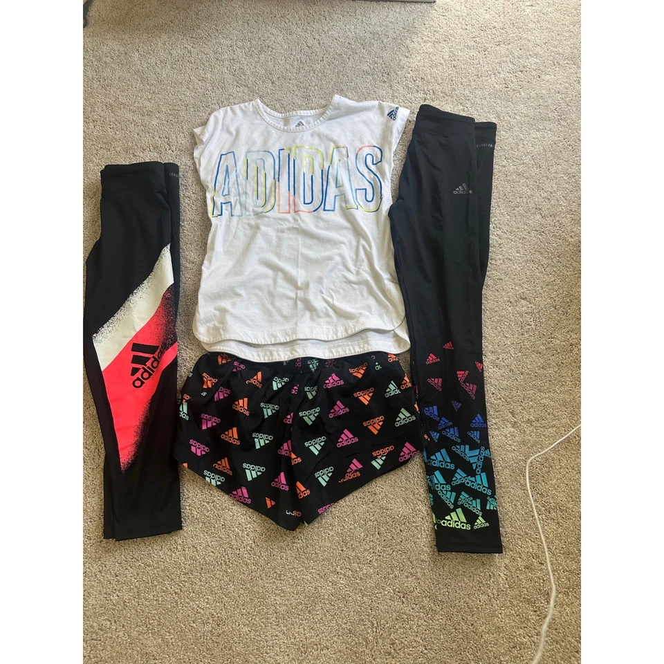 Adidas Girls Activewear Set T-Shirt Shorts Leggings Size M (10/12) 4-Piece - Image 1 of 4