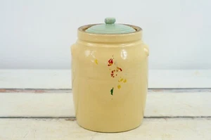 Antique / Vintage Stoneware Jar Crock Cookie Jar Antique Crock With Blue Lid - Picture 1 of 10