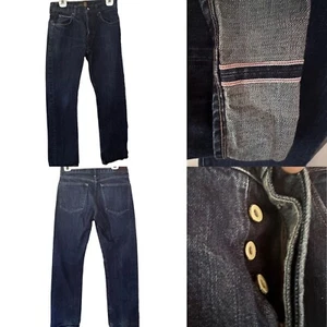 J Crew Slim Straight Selvedge Denim Jeans 30 x 32 Button Fly Dark Wash Blue - Picture 1 of 15