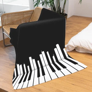 Piano Notes Double-Side Print Cozy Flannel Blanket Bed Warm Travel Throw Blanket - Picture 1 of 14