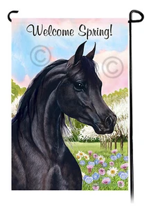 Welcome Spring Garden Flag - Black Arabian Horse - Picture 1 of 1