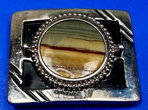 Polychrome Jasper Vintage Round Stone-OR Blank Morgan silver dollar Belt Buckle - Picture 1 of 16