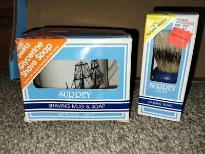 Surrey Shaving Set w/Soap, Mug, Boar Bristle Brush Vintage New - Image 1 of 2