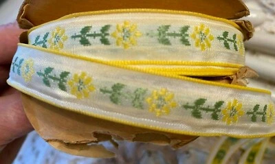 Cinta vintage bordada jacquard ribete amarillo verde 5/8" 1yd hecha en EE. UU. Foto 1 de 4