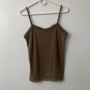 Arizona Y2K Womens Lace Trim Cami Tank Top Fairy Grunge Brown McBling XLarge - Picture 1 of 10