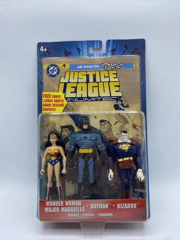 DC Justice League Unlimited Wonder Woman Batman & Bizarro  3.75" Figures w/Comic Cover