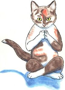 Cat drawing Ink pastel Artist Jerome Cadd animal art humor yoga