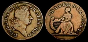 X027: 1722 ** Más raro TIPO 1 ** Medio centavo de cobre George 1st Woods.  Spink 6600 - Imagen 1 de 3