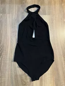 Miss Selfridge, Size 10, cotton rich black halter neck body with open back, new - Picture 1 of 9