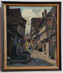Città a graticcio centro storico Waldemar Sewohl 1887- 1967 dipinto ad olio dipinto ad olio - Foto 1 di 6