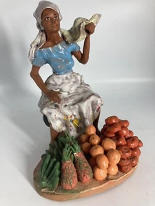 Vintage Jamaican Redware Terracotta Pottery Stunning Colors Woman Fruit - Picture 1 of 15