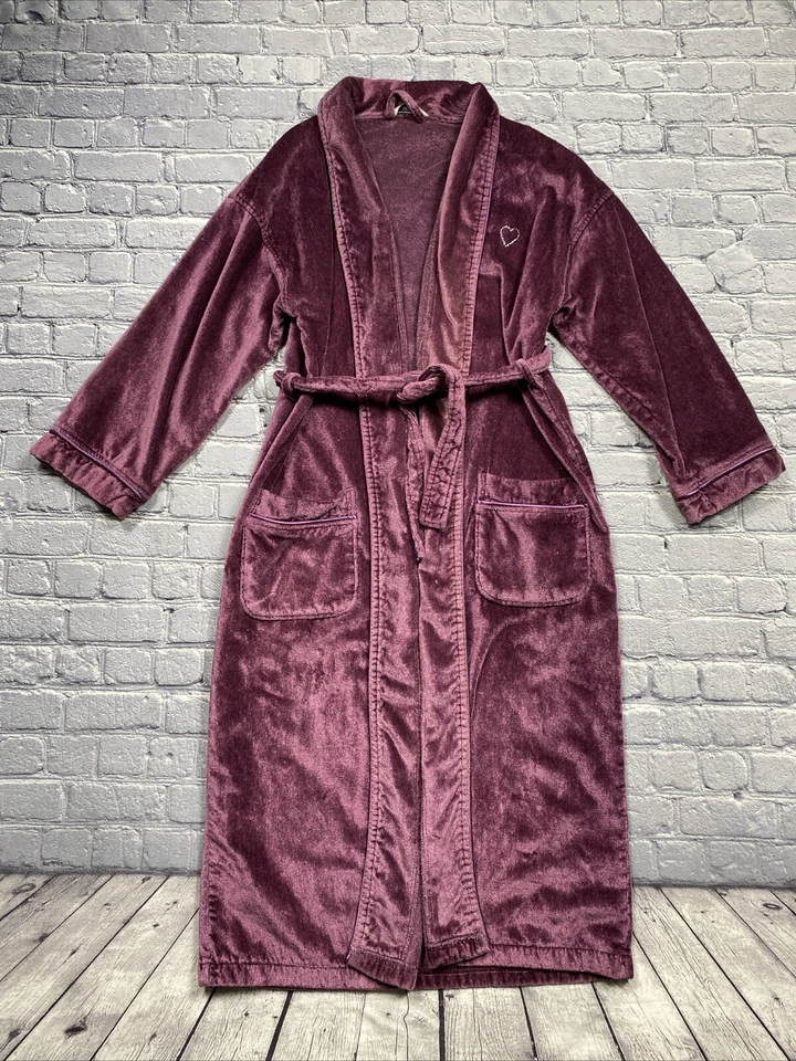 Next Bath Robe Women's Large Burgundy Rhinestone Heart Bling Belted Spa Luxury - Image 1 of 4