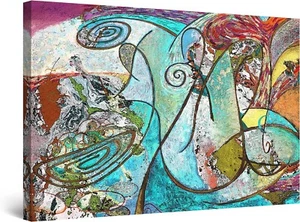 Red Teal Abstract Painting 90x60cm Framed Premium Quality Wall Art Print - Imagen 1 de 3