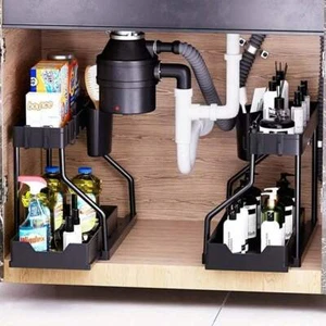 2-Tier Sliding Bathroom Organizer for Cosmetics, Kitchen, Vanity - Space Saving - Picture 1 of 30