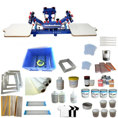Universal 4 Color 2 Station Screen Printing Start Kit Exercise DIY Press Sets  - Image 1 of 4