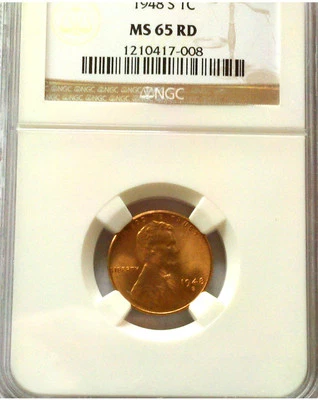 NGC BEAUTIFUL RED GEM 1948-S NGC MS65 RED LINCOLN EDGE VIEW HOLDER 68 YEARS OLD - Image 1 of 2