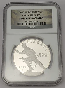 2012 W Infantry Silver Dollar $1 Early Releases PF 69 Ultra Cameo NGC - Picture 1 of 4
