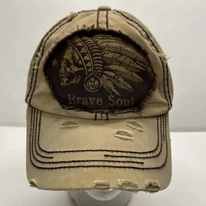 Brave Soul Hat Cap Adjustable Strap Back Adult Beige Skull Indian Head Distress - Picture 1 of 18