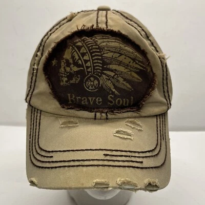 Brave Soul Hat Cap Adjustable Strap Back Adult Beige Skull Indian Head Distress - Image 1 of 4