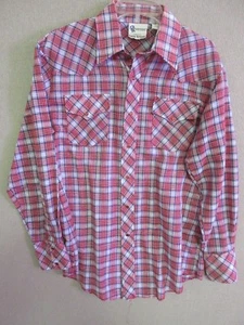 Vintage Dan River Plaid Western Shirt Size 16 - 33 Red Snaps - Picture 1 of 6