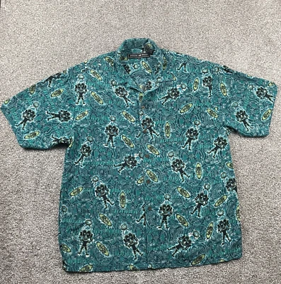 VTG Johnny Blaze Shirt Men XXL Blue Button Up All Over Print Loop Collar Camp - Image 1 of 4