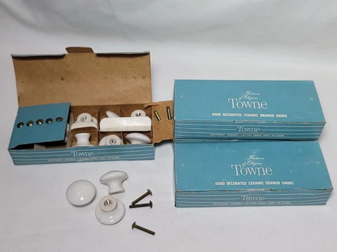 Lot 10, Vintage Ceramic Drawer Knobs, Towne Hardware Elegance, Made in USA Cover
