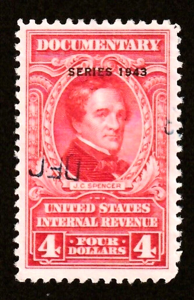U.S. Revenue ~ Scott R376 ~ 1943 ~ $4 Red ~ DOCUMENTARY ~ VF/XF ~ Used - Image 1 of 1