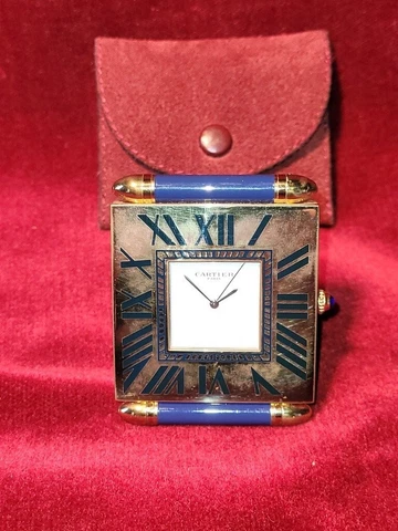 Cartier Paris France Desk Folding Quartz Travel Alarm Clock W Certificate & Case Cover
