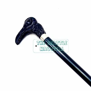 Antique Raven Skull Walking Stick Personal Protection Perfect Carved Neck handle - Picture 1 of 6