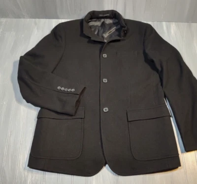 Kenneth Cole Para Hombres Mediano Negro Calce Ajustado Mezcla de Lana Abrigo Chaqueta Capucha en Cuello Foto 1 de 4