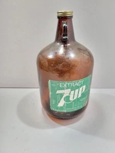 7Up Amber Glass Soda Fountain Syrup Bottle Label St. Louis One Gallon VTG Jug - Picture 1 of 1